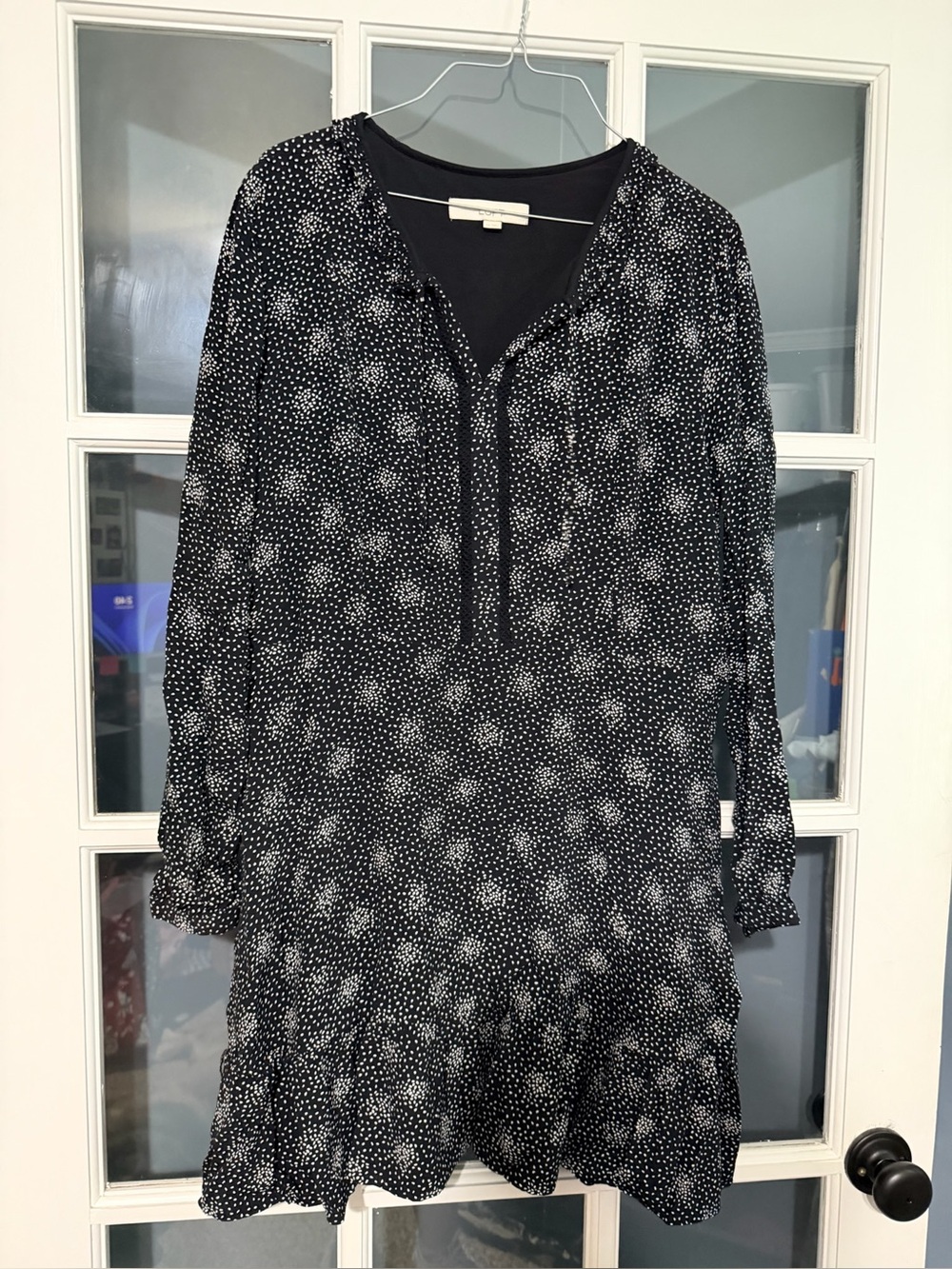 LOFT Black Dot & Floral-Effect Long-Sleeve Dress